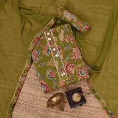 Zinnia Green Cotton Unstitched Salwar Suit