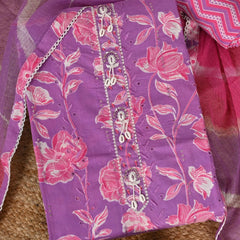 phlox Purple Full Embroidered Cotton Suit Set