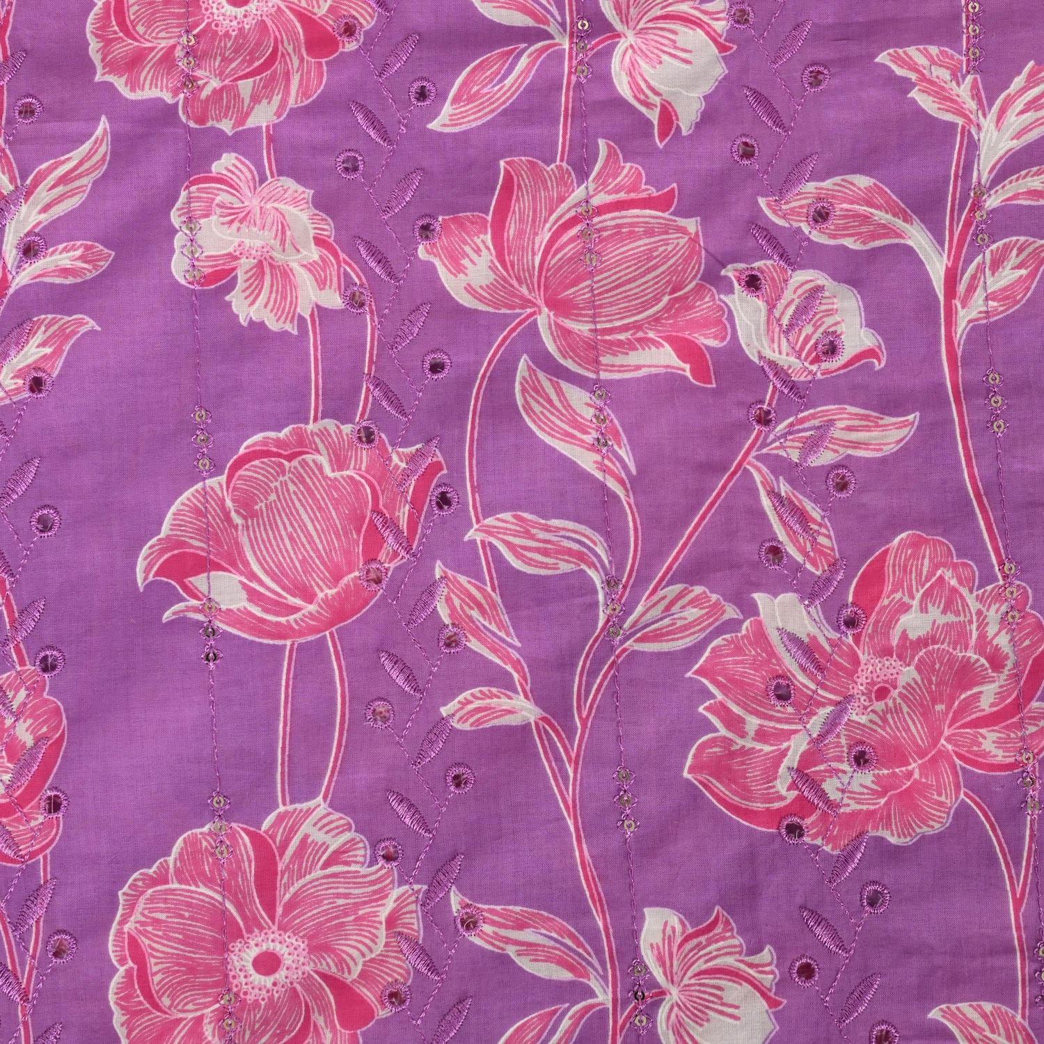 phlox Purple Full Embroidered Cotton Suit Set