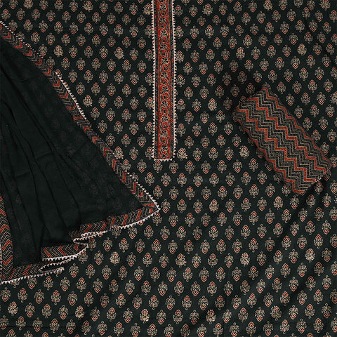 Ajrakh Buti Cotton Unstitched Jaipuri Suit Set With Chiffon Dupatta