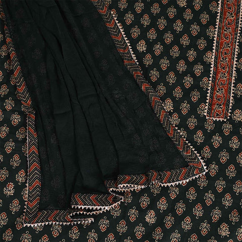 Ajrakh Buti Cotton Unstitched Jaipuri Suit Set With Chiffon Dupatta