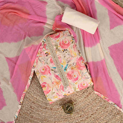 Almond Beige Multi Color Unstitched Cotton Rajasthani Salwar Suit With Chiffon Dupatta