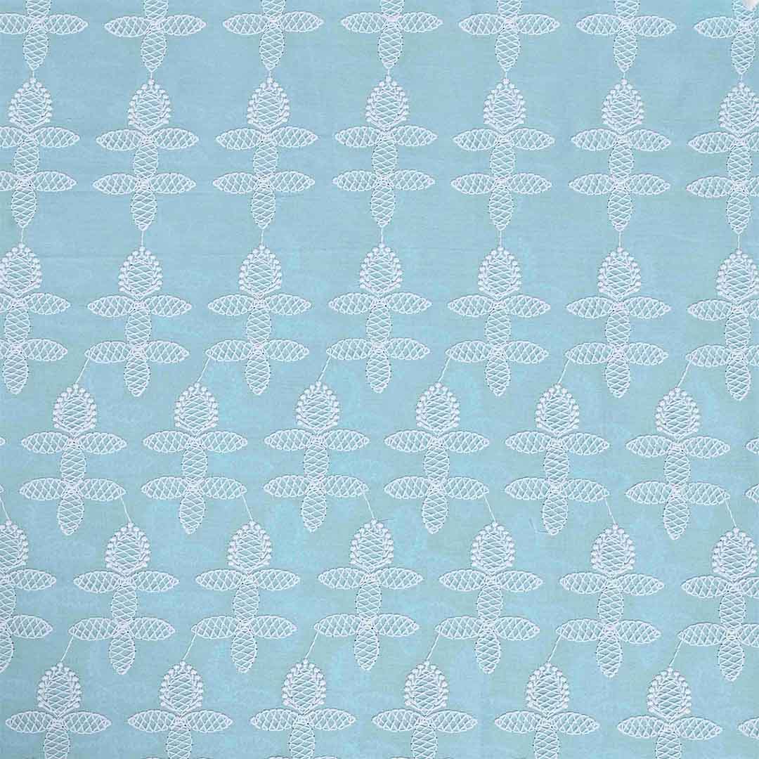Baby Blue Chikankari Cotton Unstitched Jaipuri Suit Set With Chiffon Dupatta