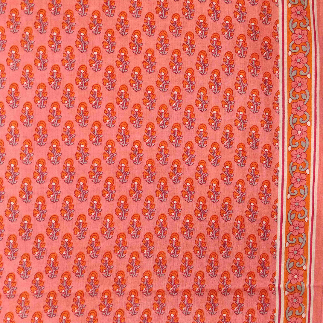 Bellflower Pear Cambric Cotton Unstitched Jaipuri Suit Set With Malmal Dupatta