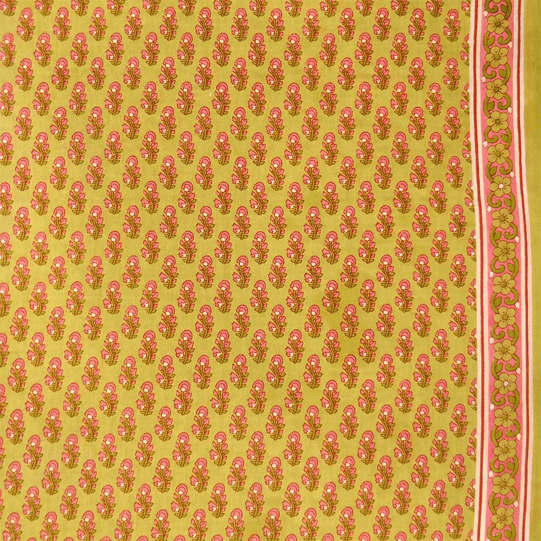 Bellflower Sepia Cambric Cotton Unstitched Jaipuri Suit Set With Malmal Dupatta