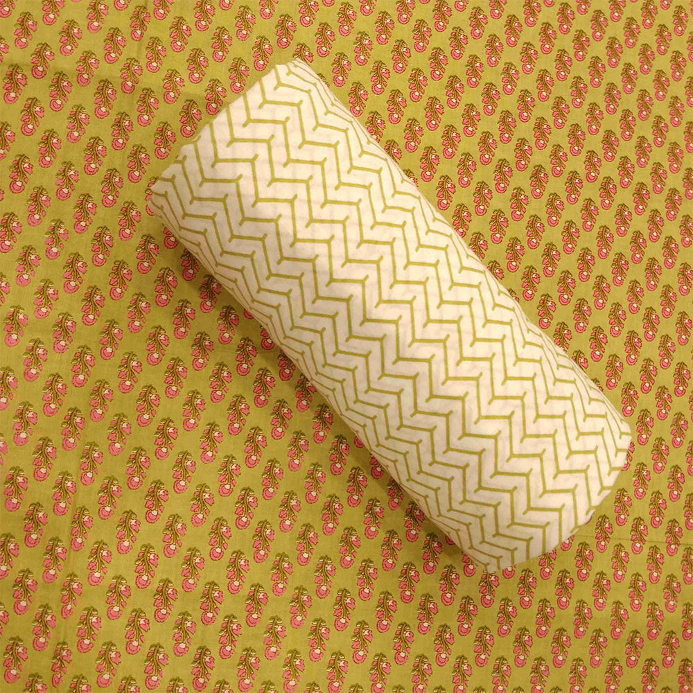 Bellflower Sepia Cambric Cotton Unstitched Jaipuri Suit Set With Malmal Dupatta