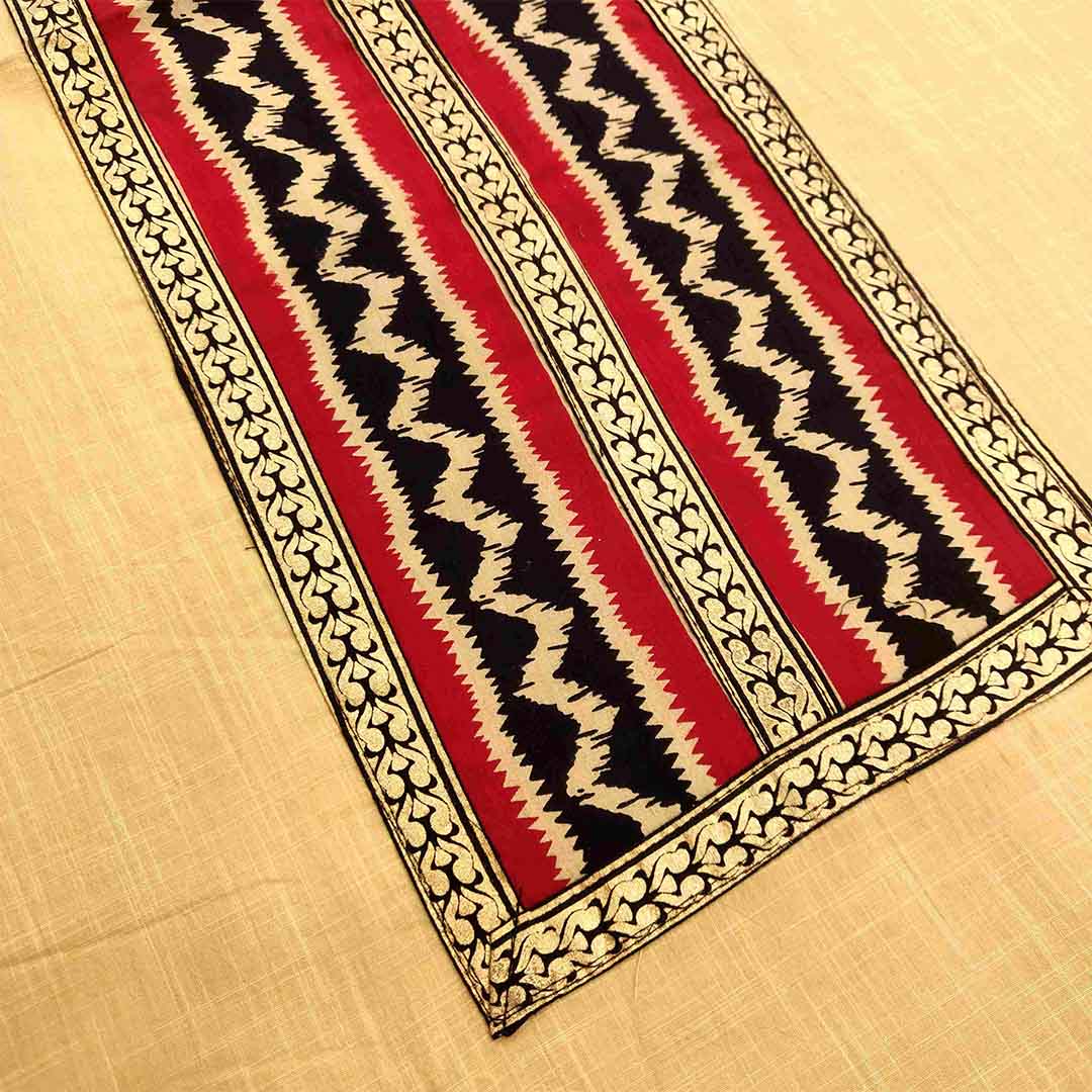 Biscotti Beige Cotton Unstitched Rajasthani Suit Set With Chiffon Dupatta