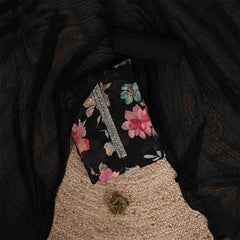 Black Floral Romantic Unstitched Organza Jaipuri Suit Set With Chiffon Dupatta