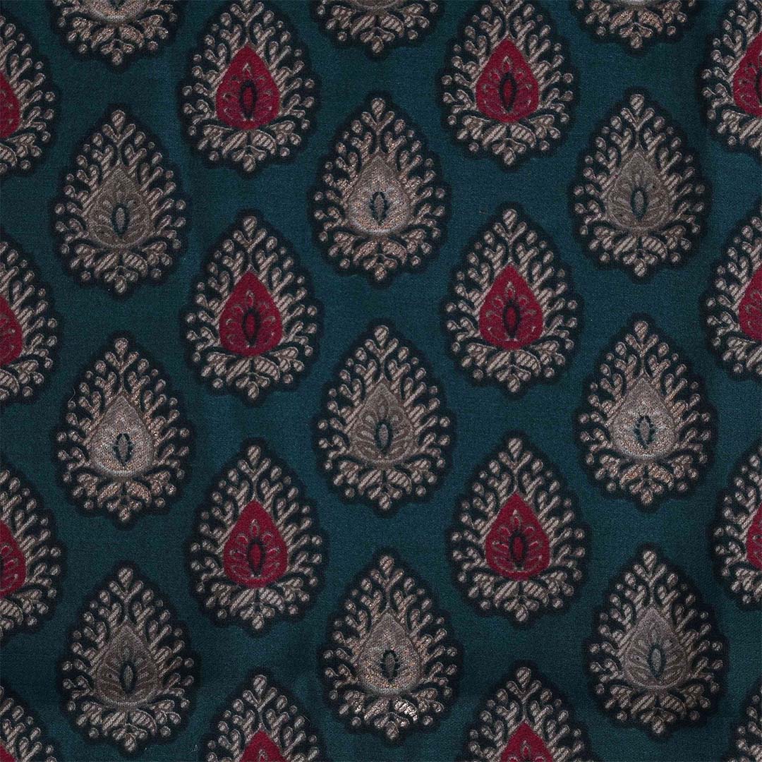 Blue Hand Block Print Cotton Unstitched Jaipuri Suit Set With Chiffon Dupatta