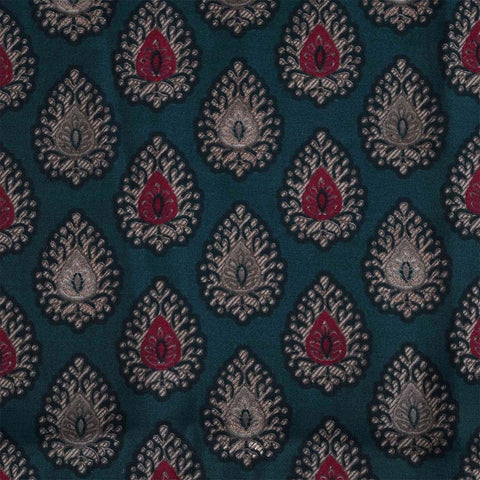 Blue Hand Block Print Cotton Unstitched Jaipuri Suit Set With Chiffon Dupatta