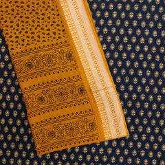 Blue Yellow Heart Cotton Unstitched Jaipuri Suit Set With Malmal Dupatta