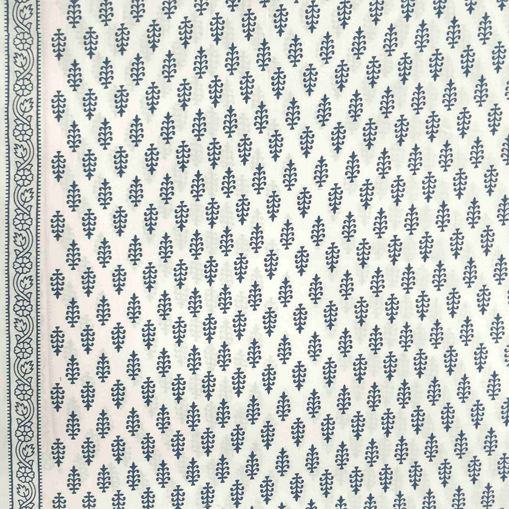 Blue and White Fount Cotton Unstitched Jaipuri Suit Set With Malmal Dupatta