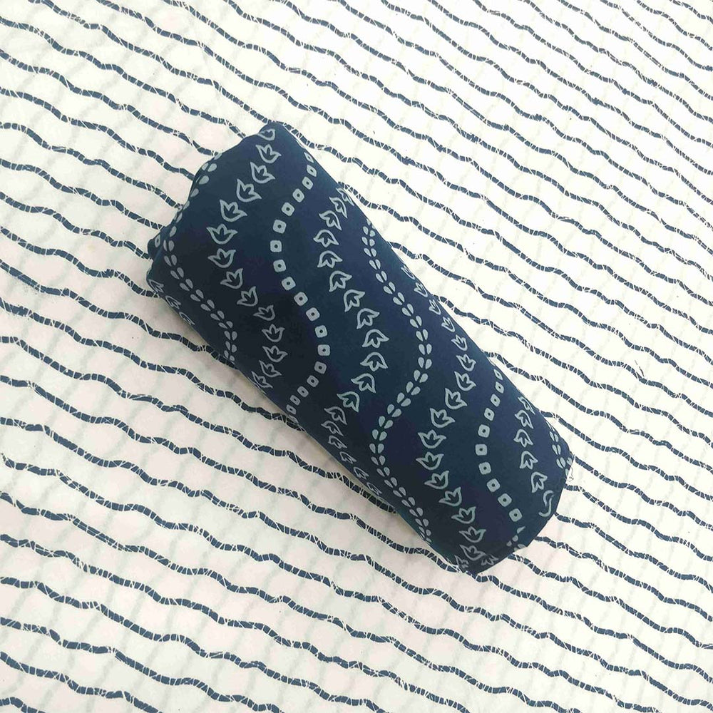 Blue and White Leheriya Cotton Unstitched Jaipuri Suit Set With Malmal Dupatta