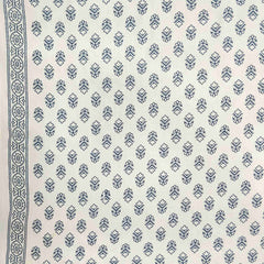 Blue and White Tulip Cotton Unstitched Jaipuri Suit Set With Malmal Dupatta