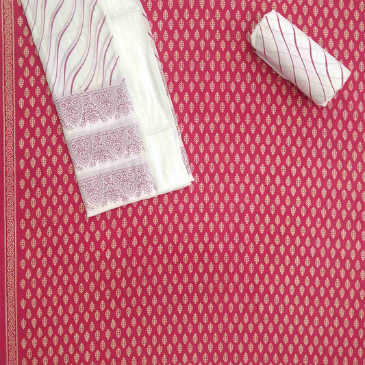 Blush Fount Cotton Unstitched jaipuri Suit Set With Malmal Dupatta