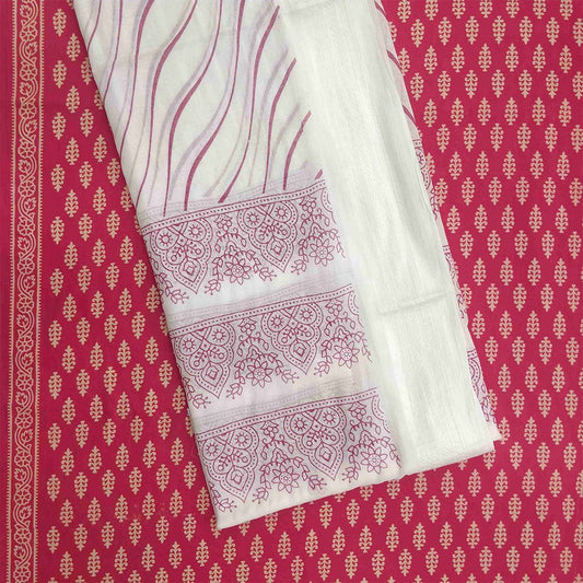 Blush Fount Cotton Unstitched jaipuri Suit Set With Malmal Dupatta