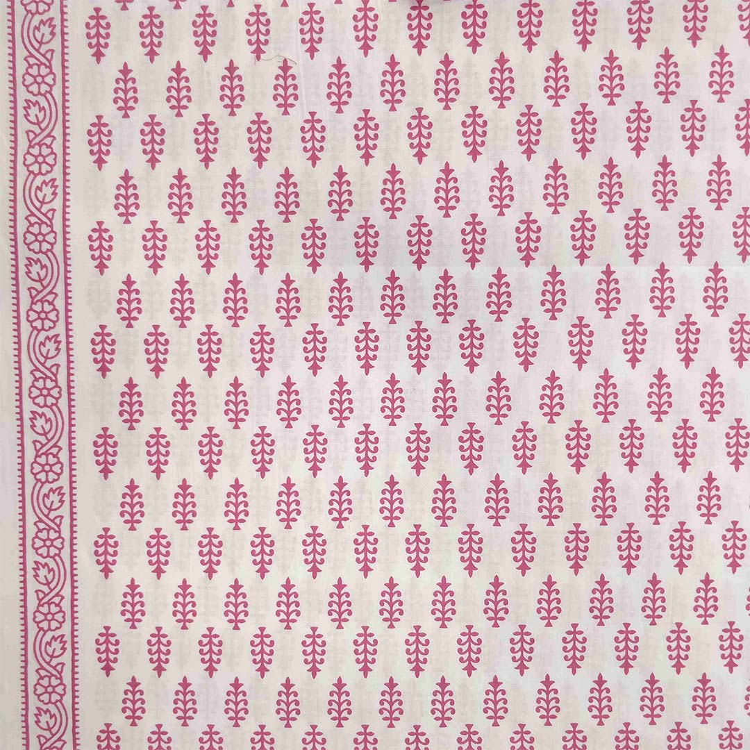 Blush White Fount Cotton Unstitched Jaipuri Suit Set With Malmal Dupatta