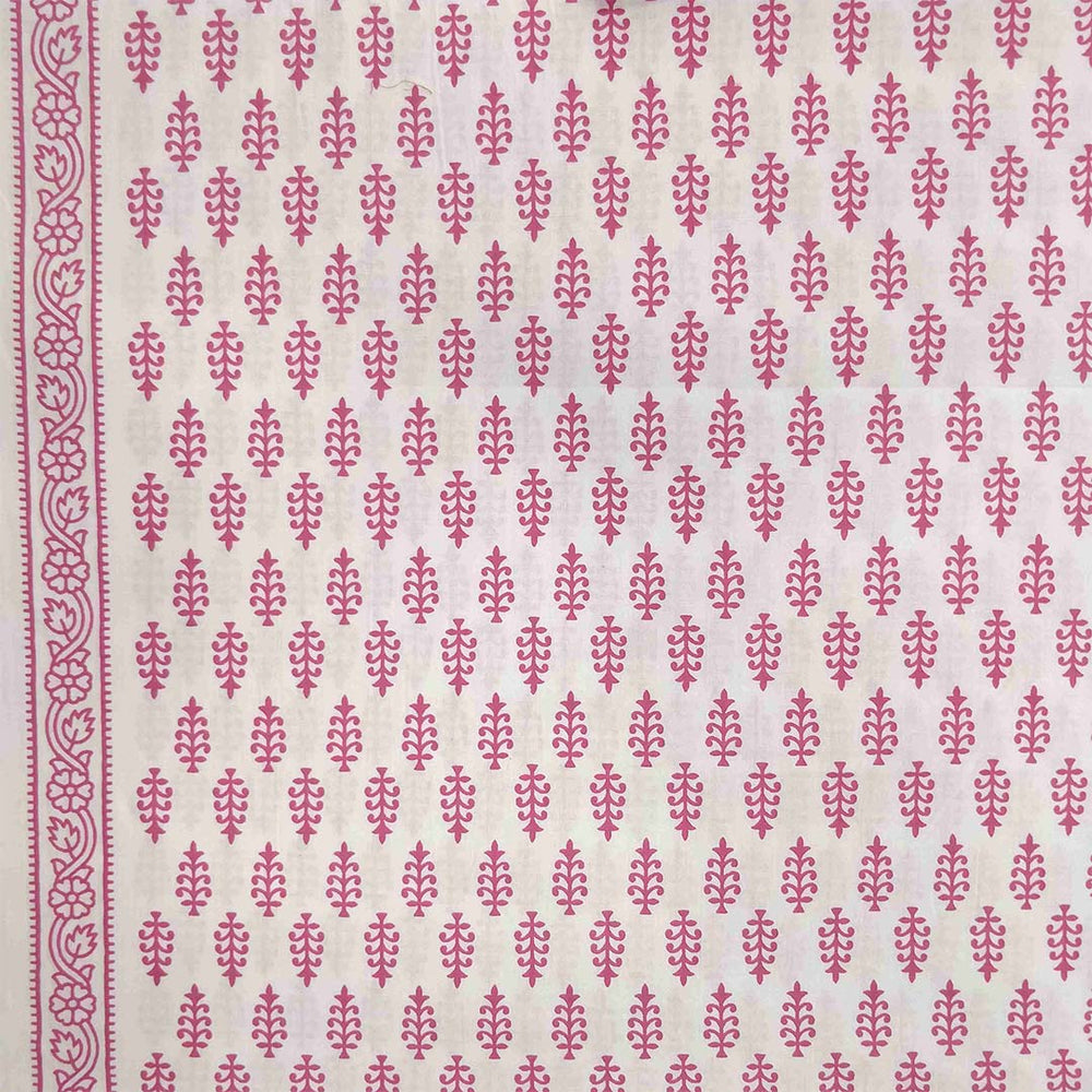 Blush White Fount Cotton Unstitched Jaipuri Suit Set With Malmal Dupatta