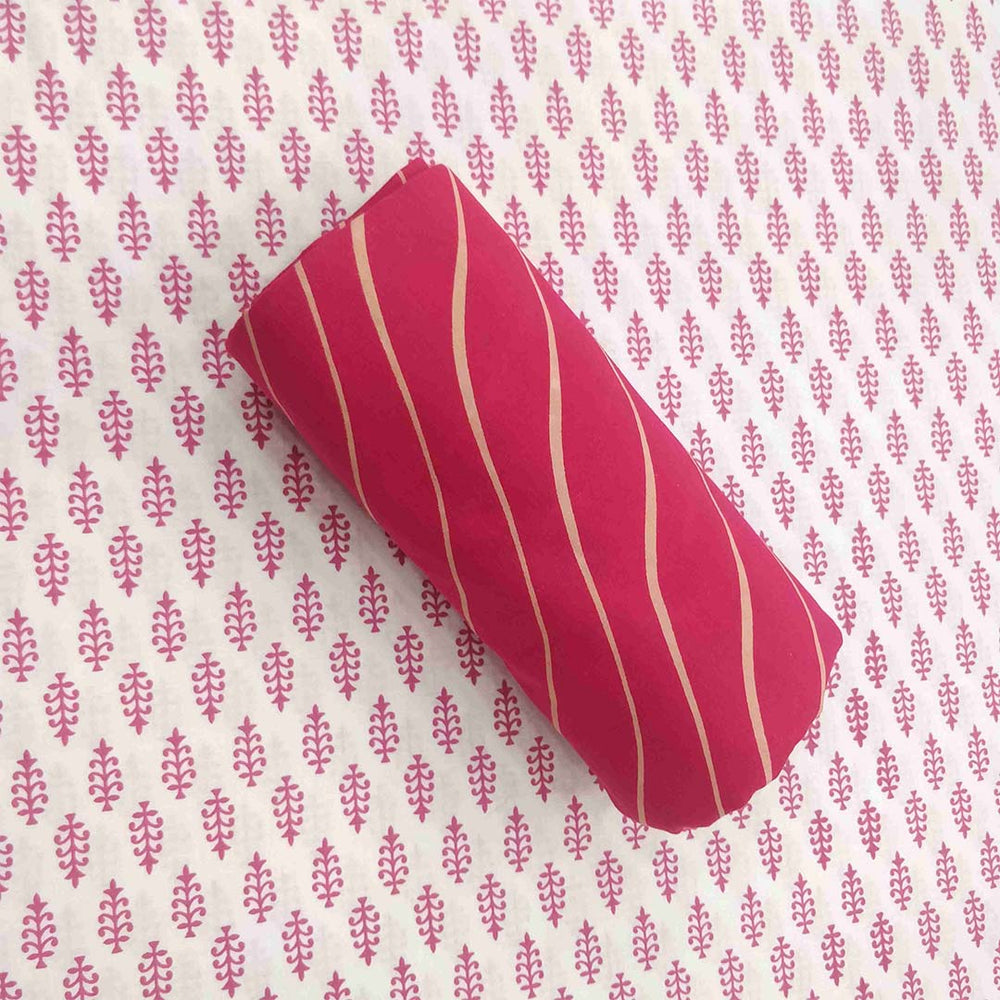 Blush White Fount Cotton Unstitched Jaipuri Suit Set With Malmal Dupatta