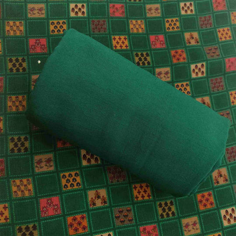 Bottle Green Muslin Unstitched Jaipuri Suit Set With Chiffon Dupatta