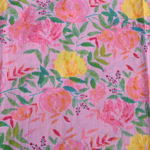 Bubblegum Pink Flower Unstitched Cotton Rajasthani Suit Set With Chiffon Dupatta
