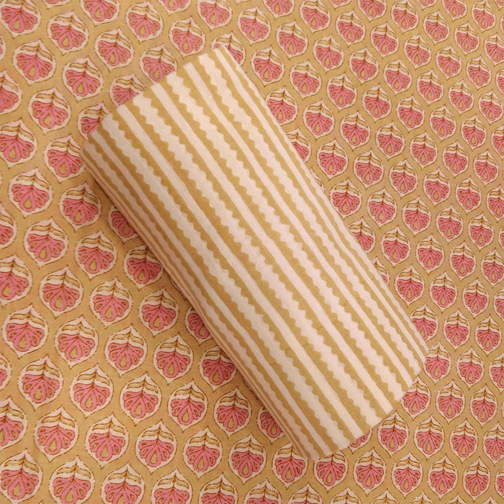 Buttercup Beige Cotton Unstitched Jaipuri Suit Set With Malmal Dupatta