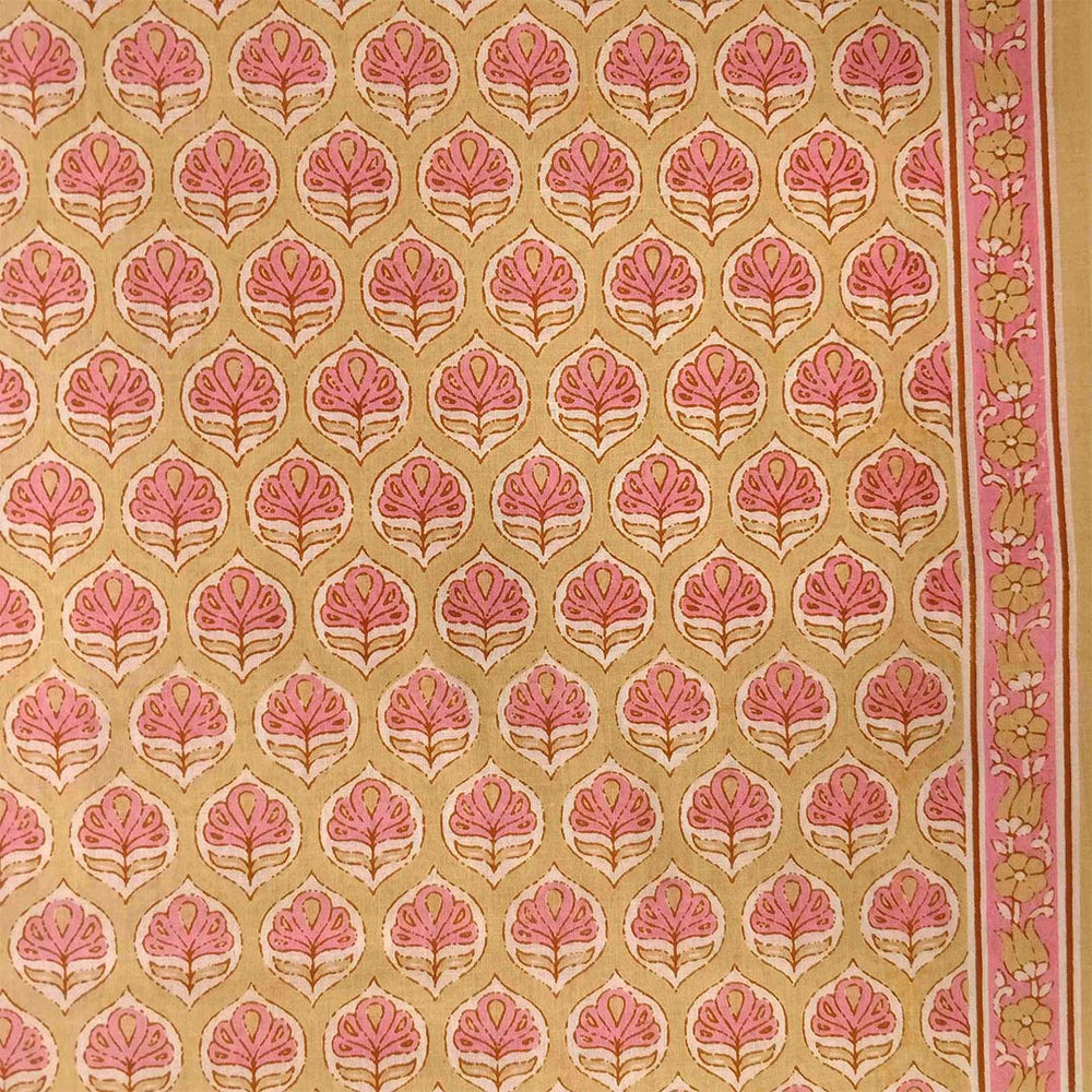 Buttercup Beige Cotton Unstitched Jaipuri Suit Set With Malmal Dupatta