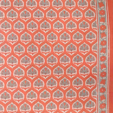 Buttercup Peach Cotton Unstitched Rajasthani Suit Set With Malmal Dupatta