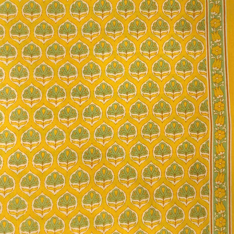 Buttercup Yellow Cotton Unstitched Rajasthani Suit Set With Malmal Dupatta