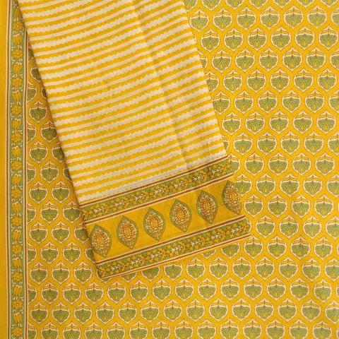 Buttercup Yellow Cotton Unstitched Rajasthani Suit Set With Malmal Dupatta