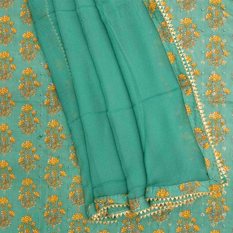 Castle Green Cotton Unstitched Jaipuri Suit Set With Chiffon Dupatta