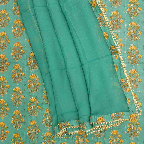 Castle Green Cotton Unstitched Jaipuri Suit Set With Chiffon Dupatta