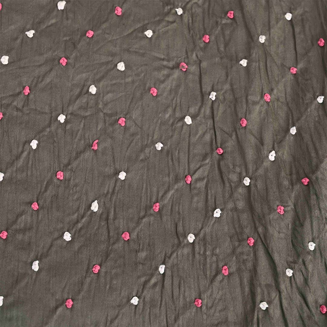 Charcoal Grey Unstitched Cotton Jaipuri Salwar Suit With Chiffon Dupatta