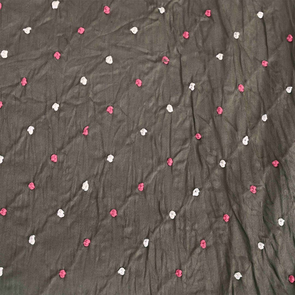 Charcoal Grey Unstitched Cotton Jaipuri Salwar Suit With Chiffon Dupatta