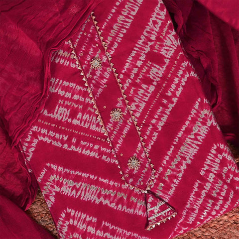 Cherry Shibori Unstitched Muslin Jaipuri Salwar Suit With Chiffon Dupatta