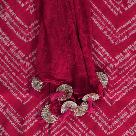 Cherry Shibori Unstitched Muslin Jaipuri Salwar Suit With Chiffon Dupatta