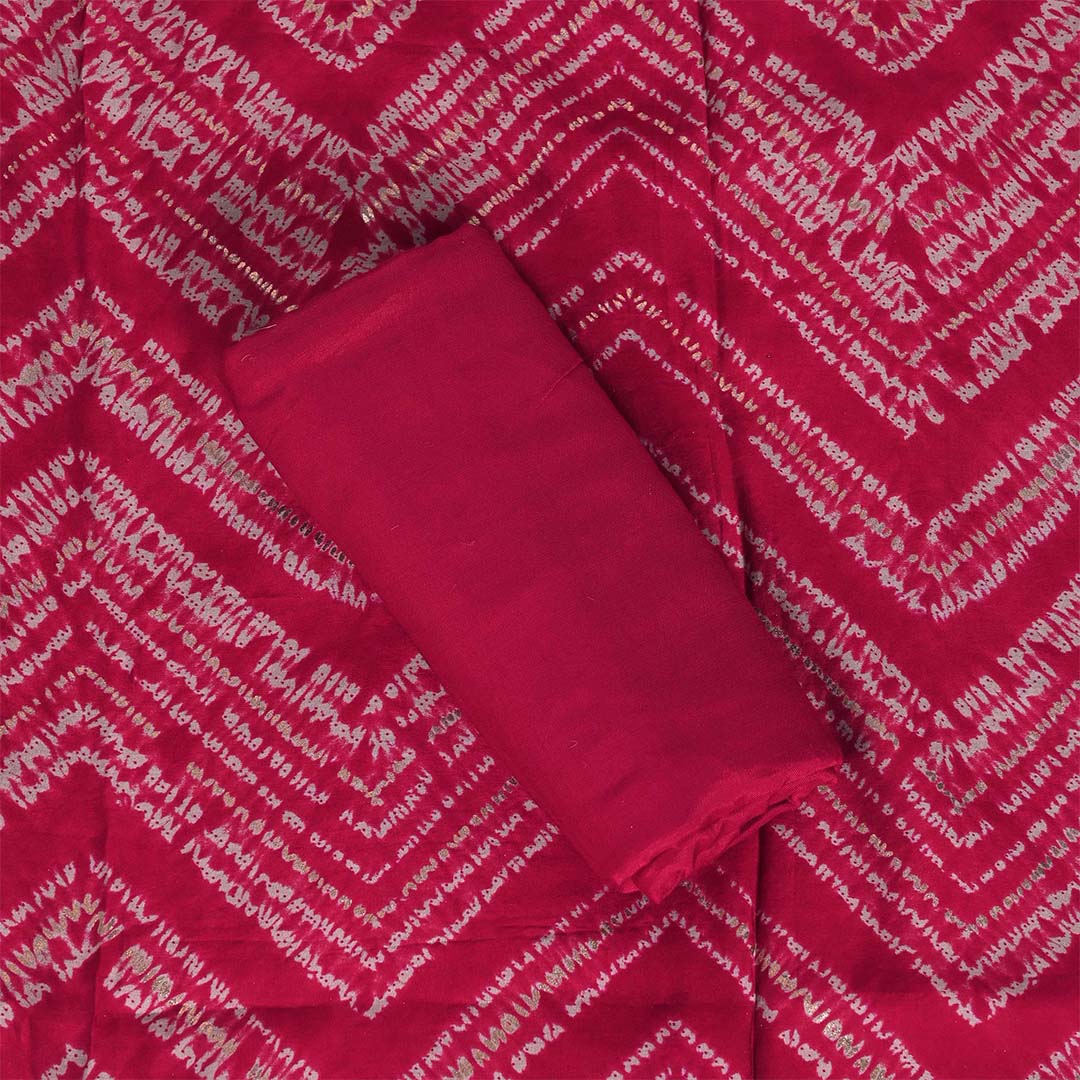 Cherry Shibori Unstitched Muslin Jaipuri Salwar Suit With Chiffon Dupatta
