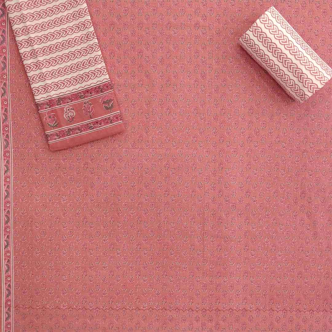 Chicory Salmon Unstitched Cotton Rajasthani Salwar Suit Set With Malmal Dupatta