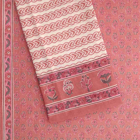 Chicory Salmon Unstitched Cotton Rajasthani Salwar Suit Set With Malmal Dupatta