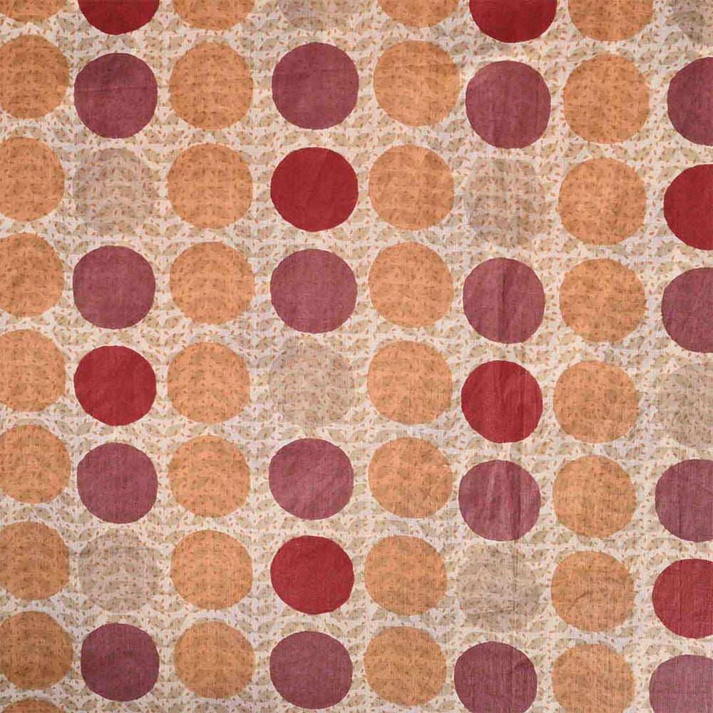 Coconut Beige Dots Cotton Unstitched Jaipuri Suit Set With Chiffon Dupatta