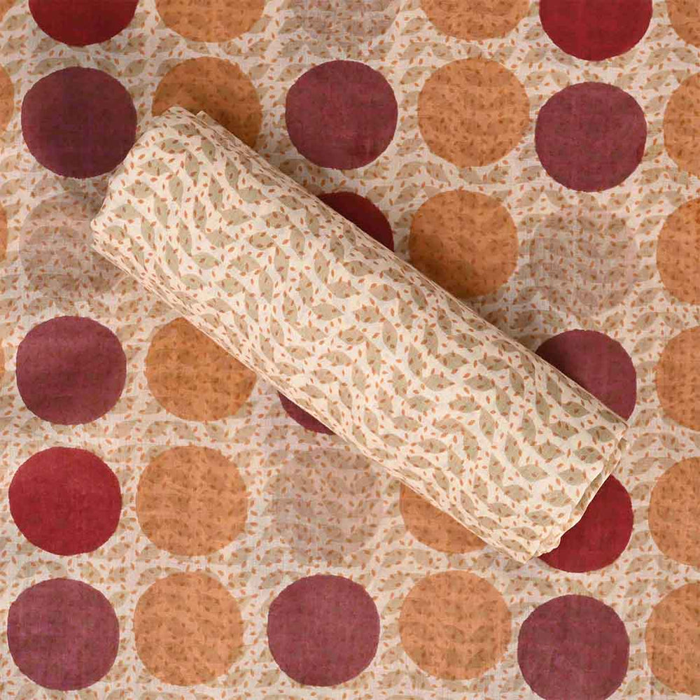 Coconut Beige Dots Cotton Unstitched Jaipuri Suit Set With Chiffon Dupatta