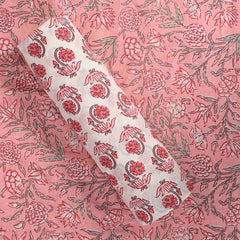 Coral Peach Pantone Cotton Unstitched Jaipuri Suit Set With Chiffon Dupatta
