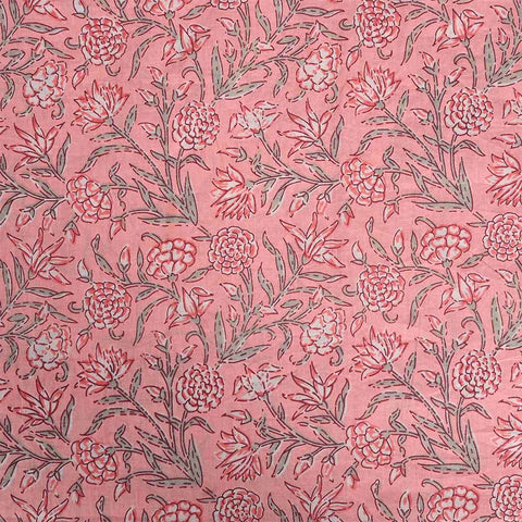 Coral Peach Pantone Cotton Unstitched Jaipuri Suit Set With Chiffon Dupatta