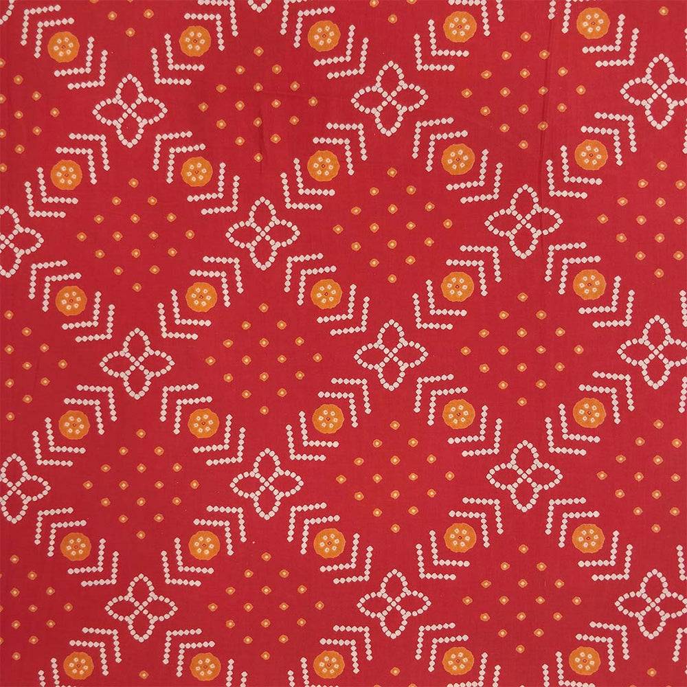 Crimson Rai Bandhej Unstitched Cotton Jaipuri Suit Set With Chiffon Dupatta