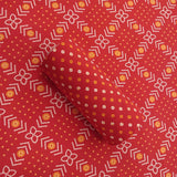 Crimson Rai Bandhej Unstitched Cotton Jaipuri Suit Set With Chiffon Dupatta