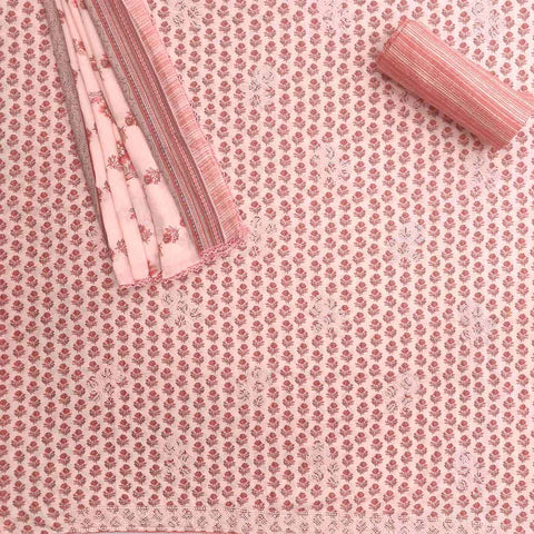Cross Stich Pink Embroidery Unstitched Cotton Rajasthani Salwar Suit With Malmal Dupatta