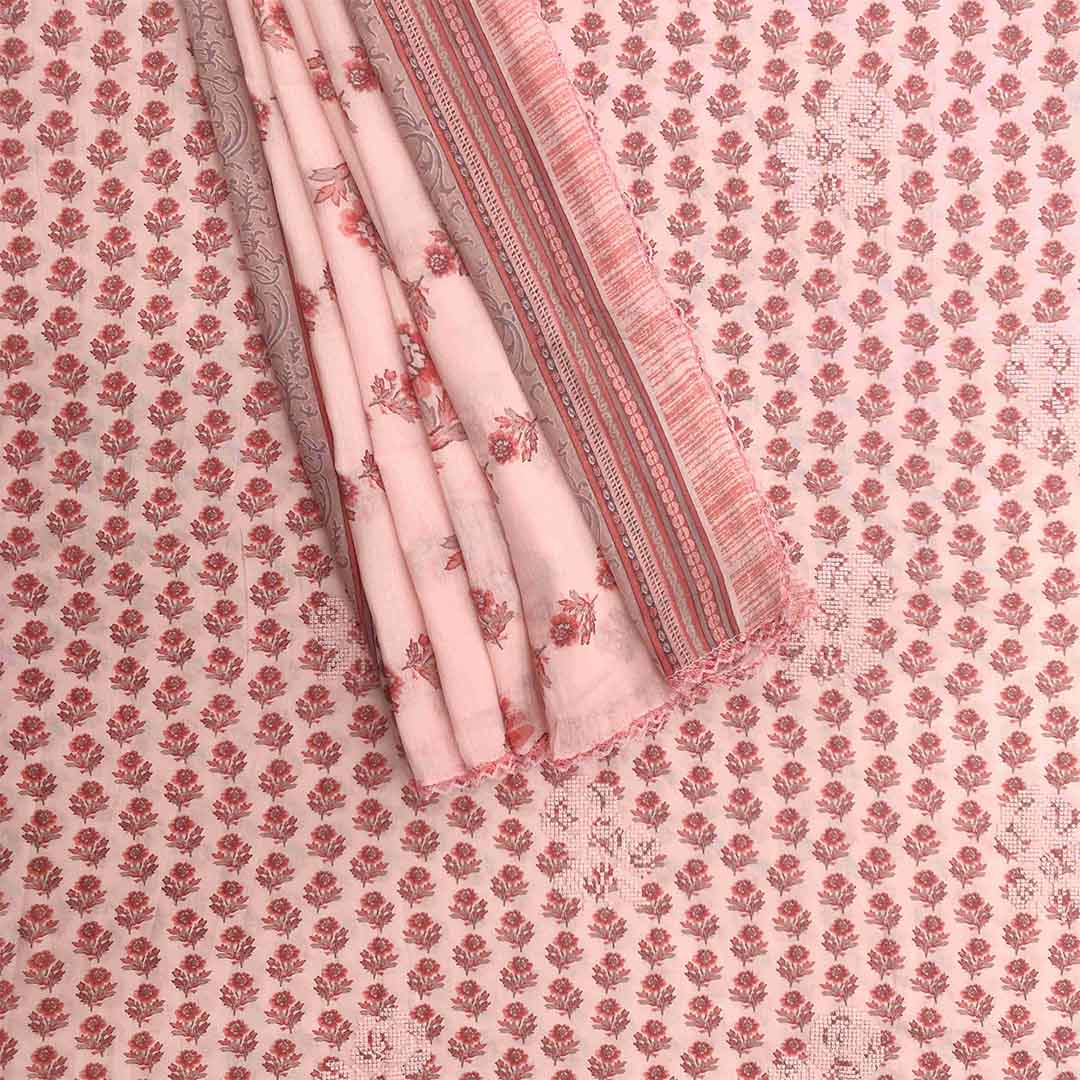 Cross Stich Pink Embroidery Unstitched Cotton Rajasthani Salwar Suit With Malmal Dupatta