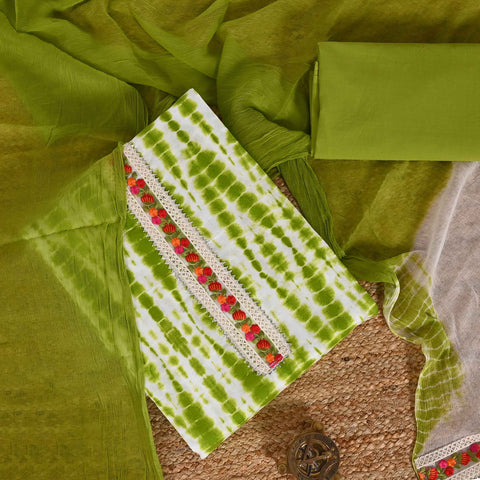 Shibori Unstitched Cotton Salwar Suit With Chiffon Dupatta