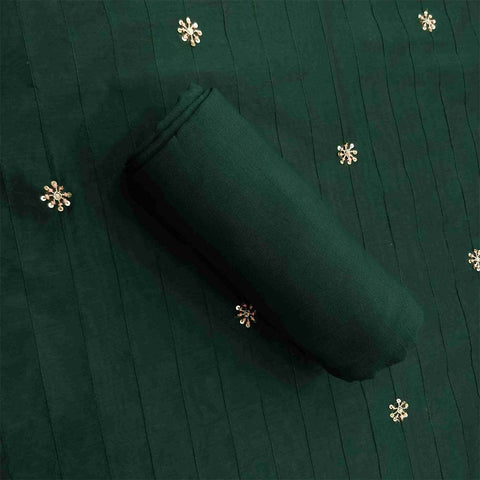 Dark Green Unstitched Chanderi Salwar Suit With Dola Silk Dupatta