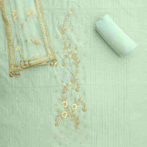Electric Blue Unstitched Chanderi Jaipuri Salwar Suit With Chiffon Dupatta